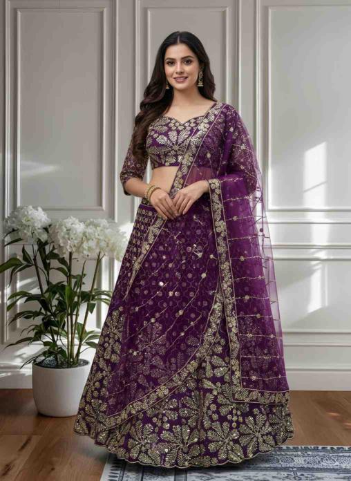 PLUS5133 Butterfly Net Purple Best lehenga choli dealers in Hyderabad
